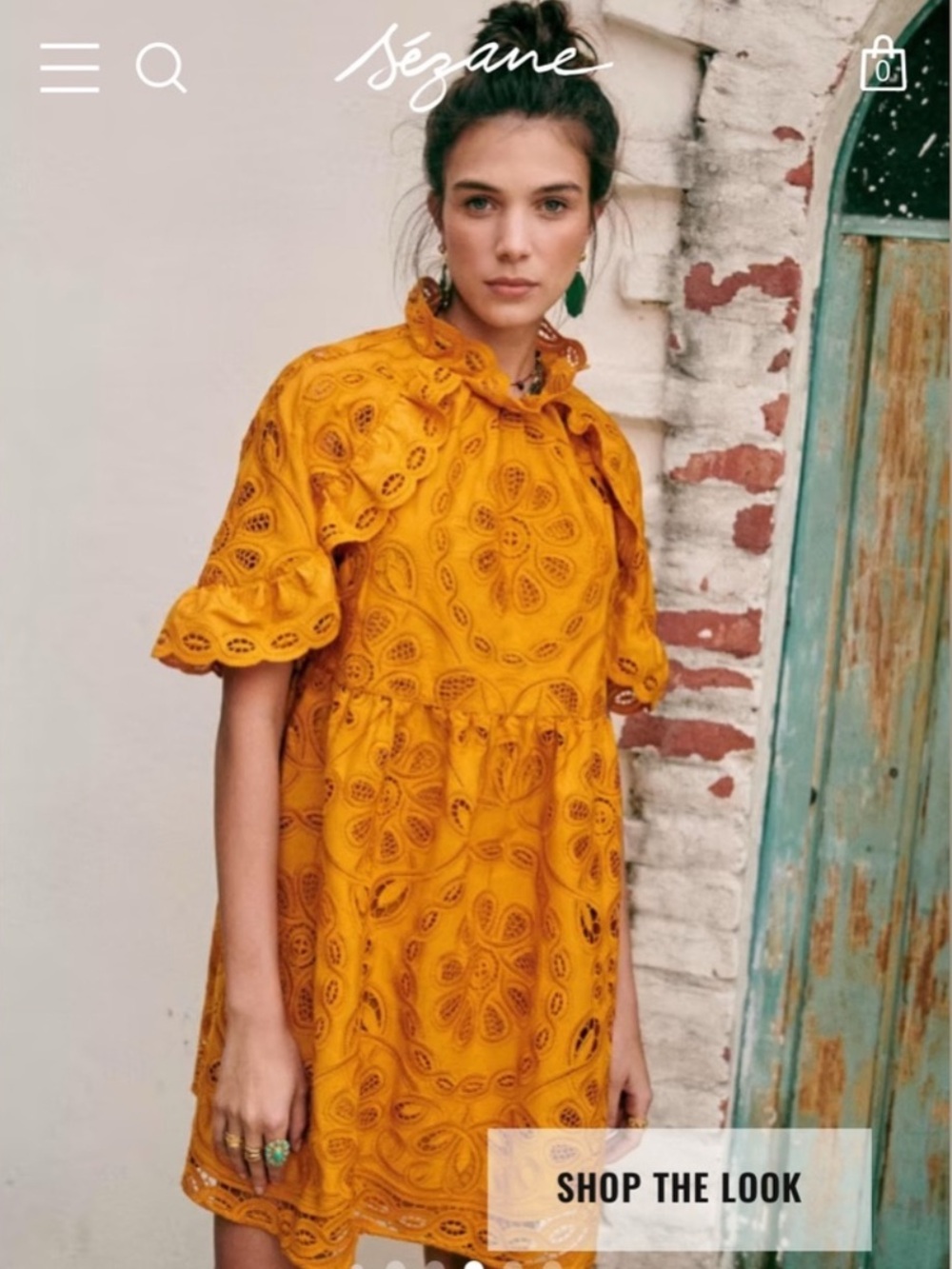 Sezane Mustard Eyelet Babydoll Mini Dress